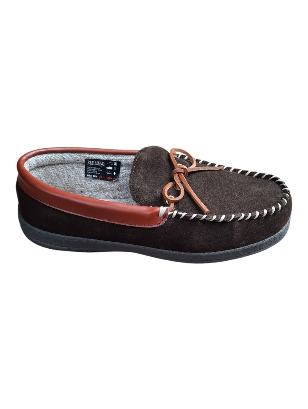 NWOT Red Head Brand Co 100-Gram Thinsulate Brown Suede Moccasin Slippers Size 12